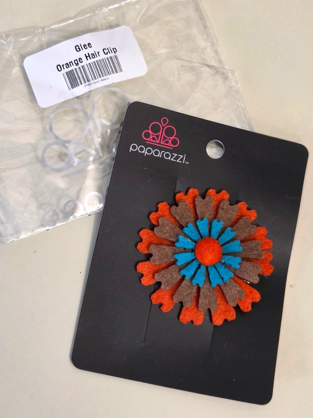 ​NEW Paparazzi Glee Orange Felt Flower Hair Clip Blue Brown Boho Retro NIP